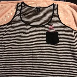 Black and white striped tank top with pink shark